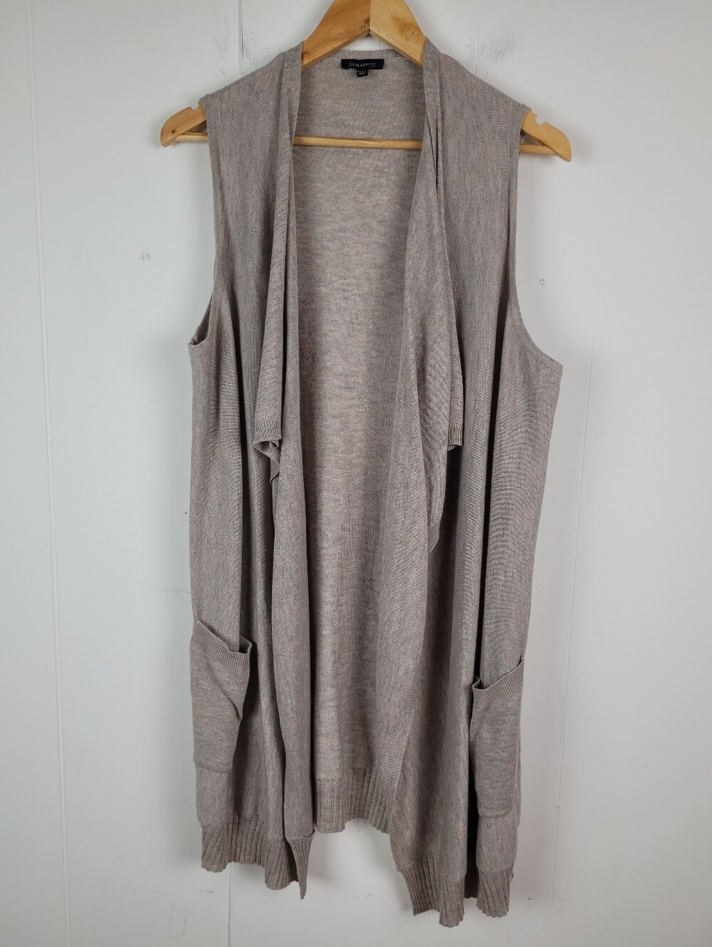 Dynamite M/L Taupe Longline Open Front Knit Vest